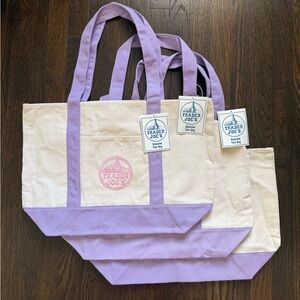 Trader Joe's Large Lavender & Cream Canvas Tote (Set of 3)